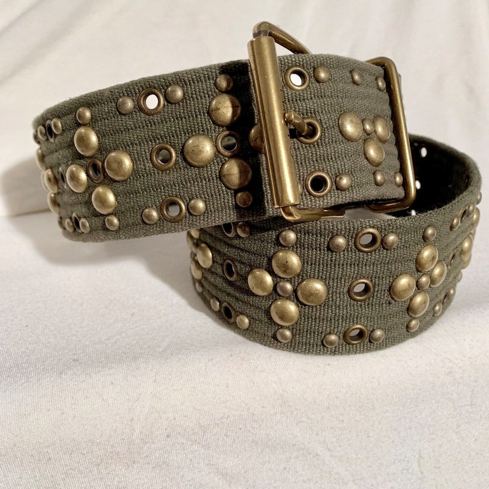 Calivin Klein Brass Studded Canvas wide belt